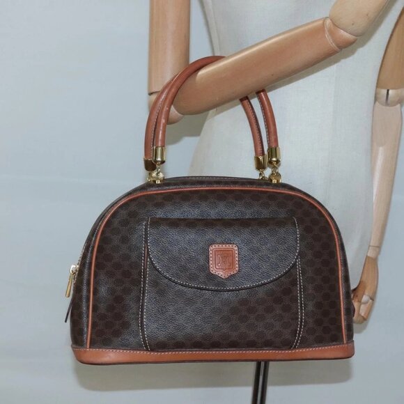 CELINE Macadam Canvas Hand Bag PVC Leather Brown Gold Auth - Picture 1 of 16